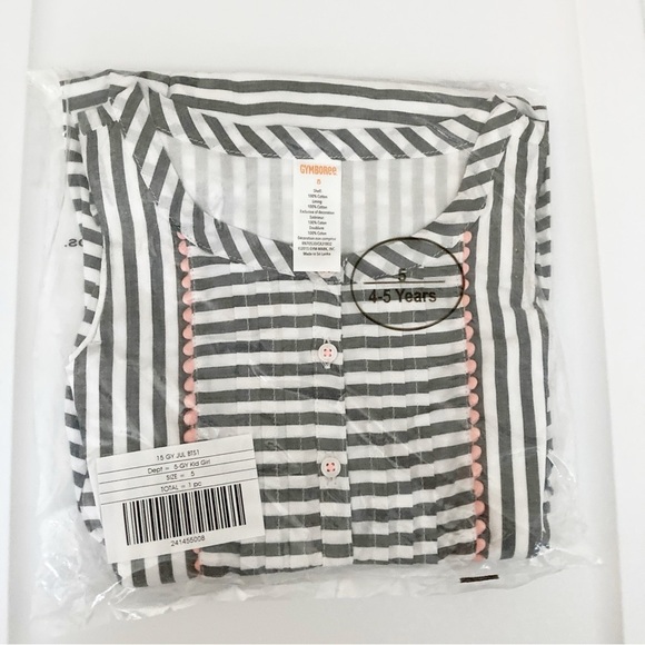 NWT Gymboree dress girls size 5 Striped gray white coral Animal Party sleeveless - Picture 2 of 3